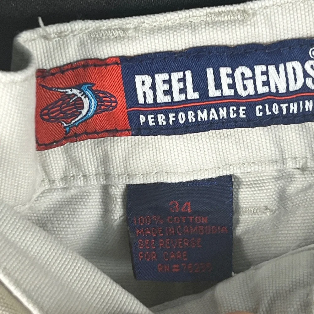 Reel Legends Mens Sz 34 Cargo Shorts Tan Khaki Cotton Fishing Hiking Utility